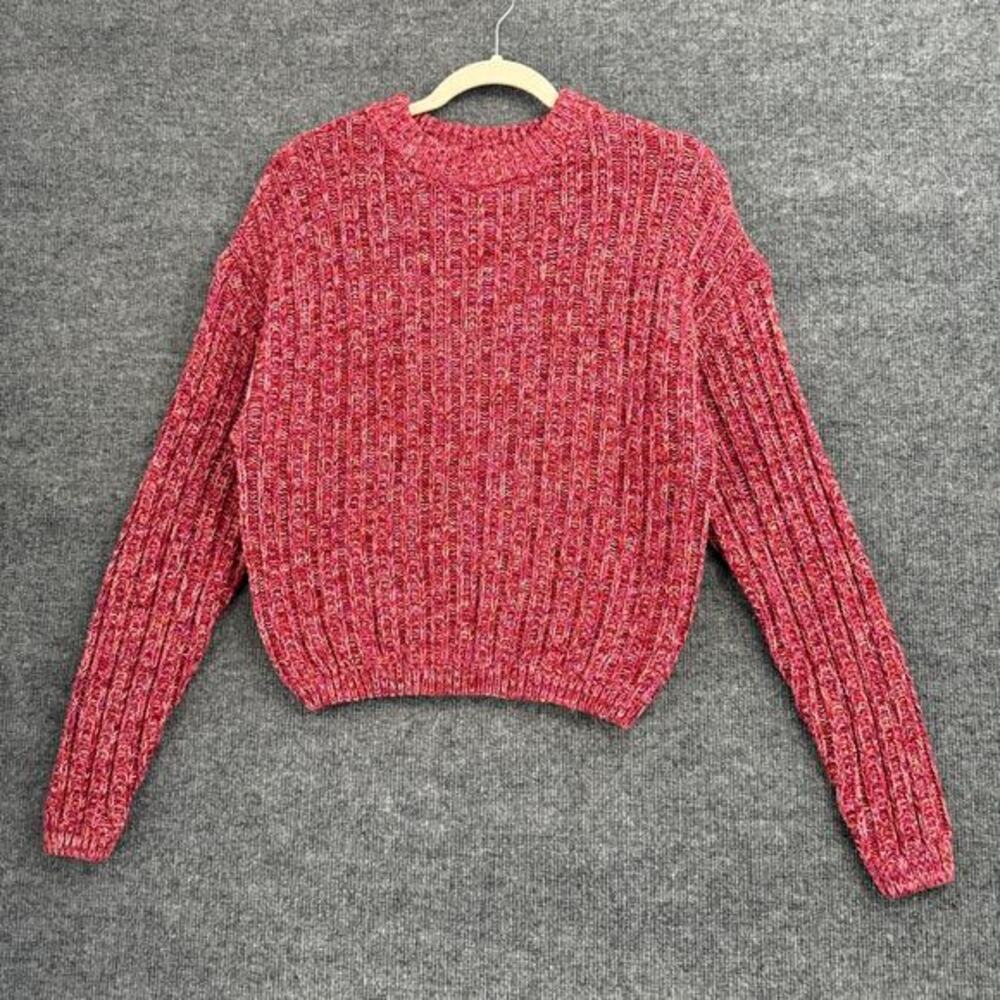 Universal Thread Womens Marled Rib Knit Sweater Size XS Pink Crew Neck Preppy